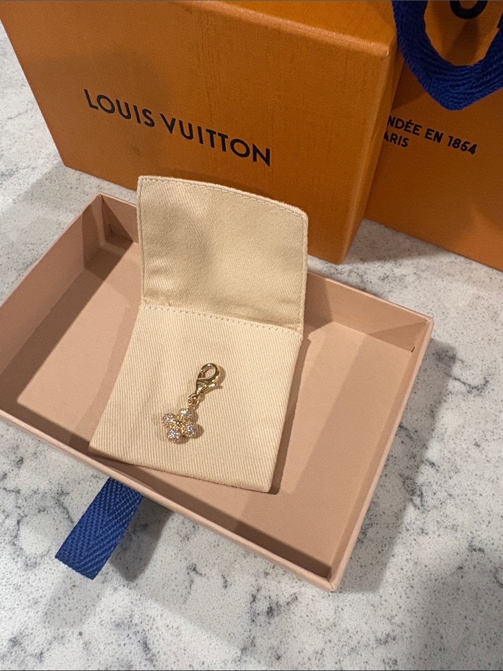 Louis Vuitton Gold Crystal Flower bag Charm